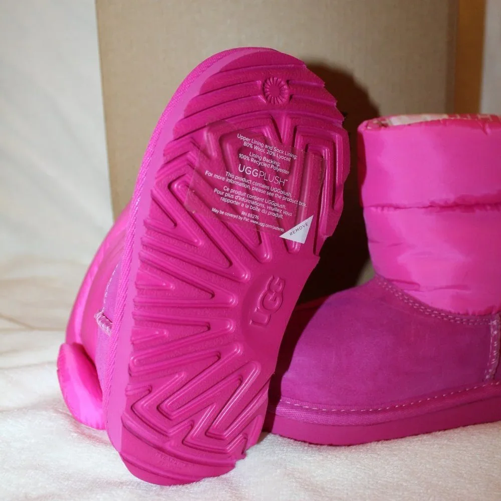 NIB UGG BAILEY BOW SUEDE PUFFER SHEARLING‎ LINGED WINTER SNOW BOOTS PINK
